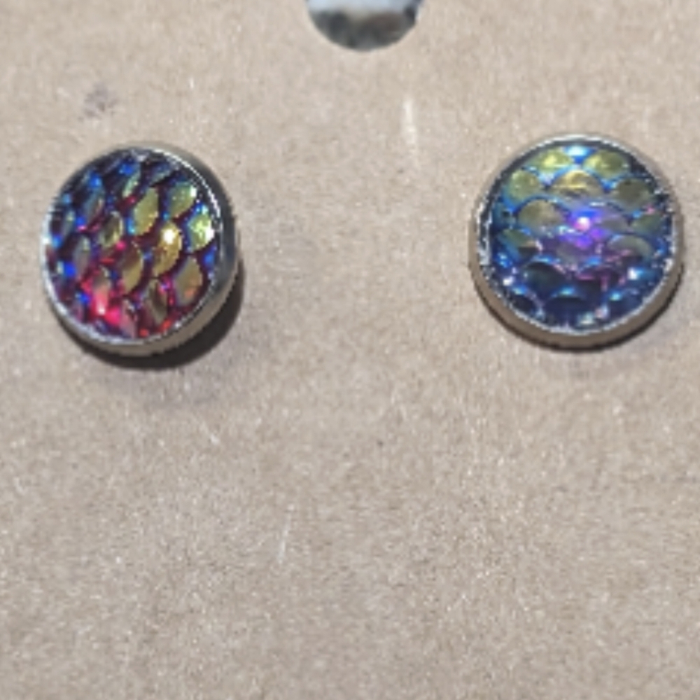 Multicolored  mermaid scale stud earrings. New handmade
